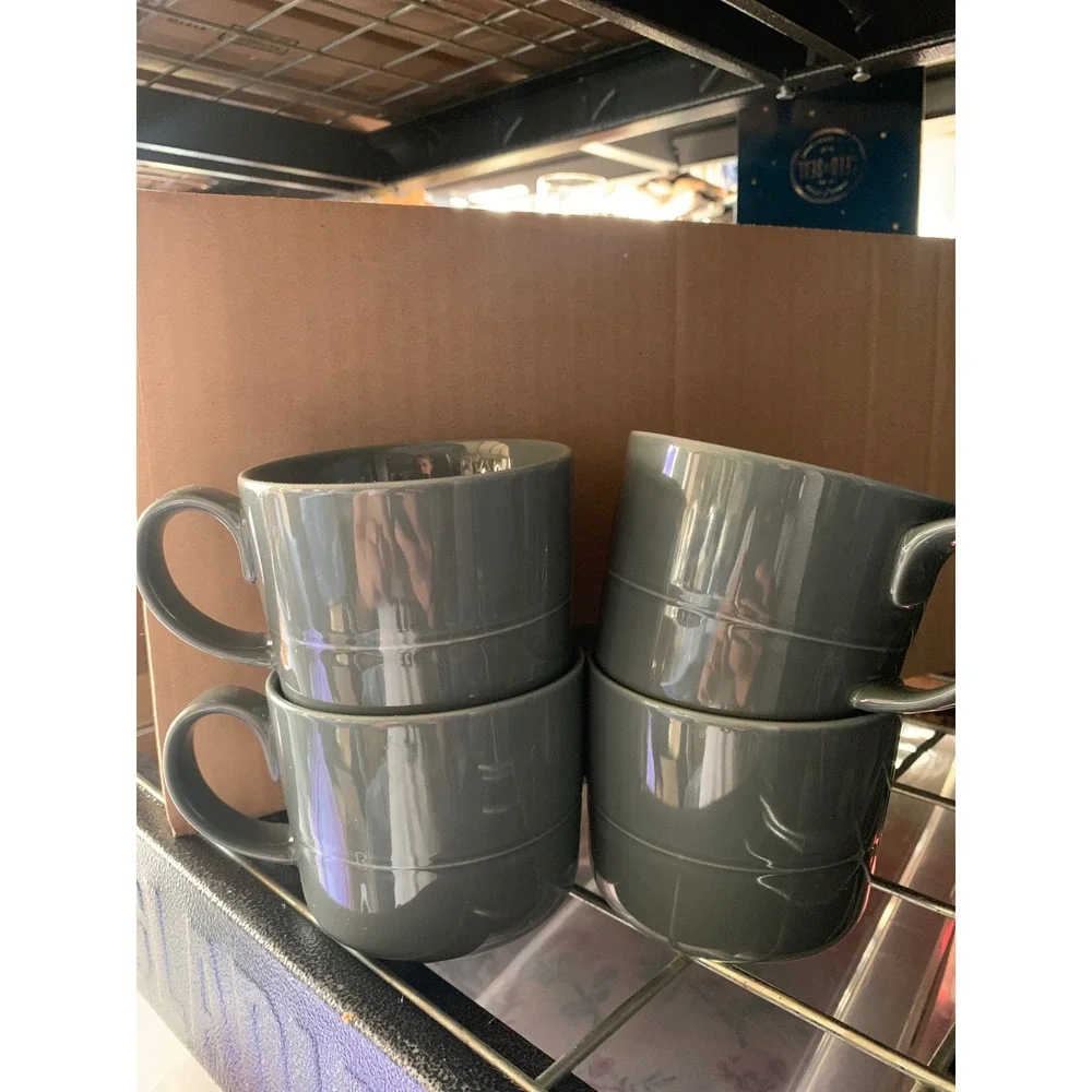 Crate & barrel Aaron Probyn set of 4 mugs gray‎ ceramic